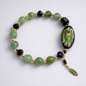 TERRA GEMMS Signature Series Prehnite Parrot Feather Stretch Bracelet